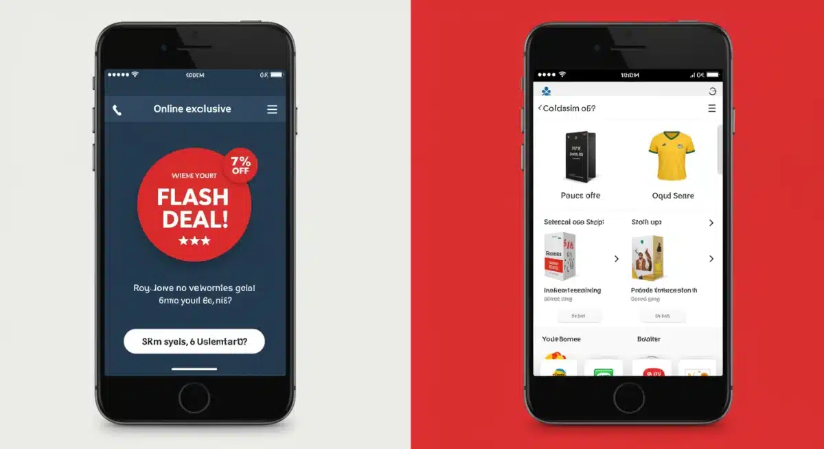 Side-by-side comparison of two online exclusive apps, one with a flash deal and the other with a clean browsing interface.