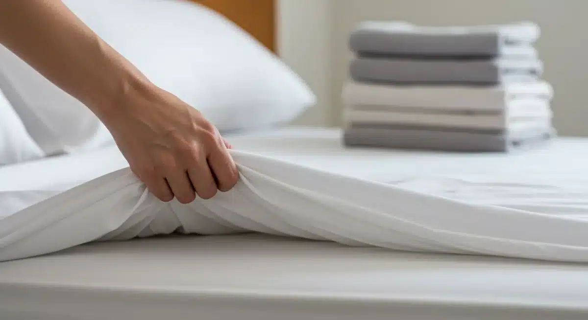 Person making a bed with new, high-quality spring clearance bedding