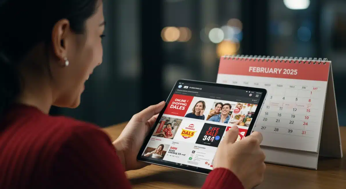 Person browsing time-sensitive daily deals on a tablet in February 2025