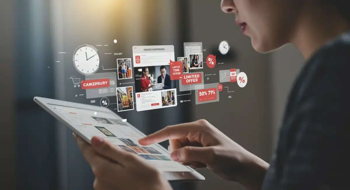 Person browsing online sales on a tablet, looking for limited-time offers and exclusive deals.