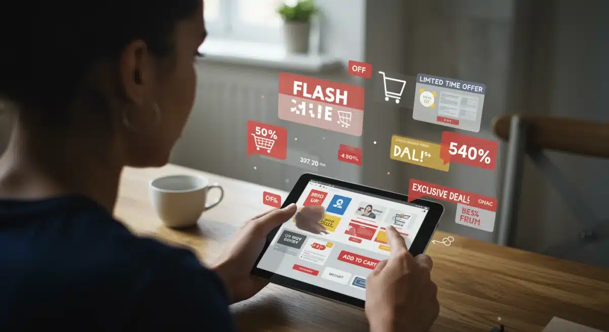 Person browsing online exclusive flash sales on a tablet.