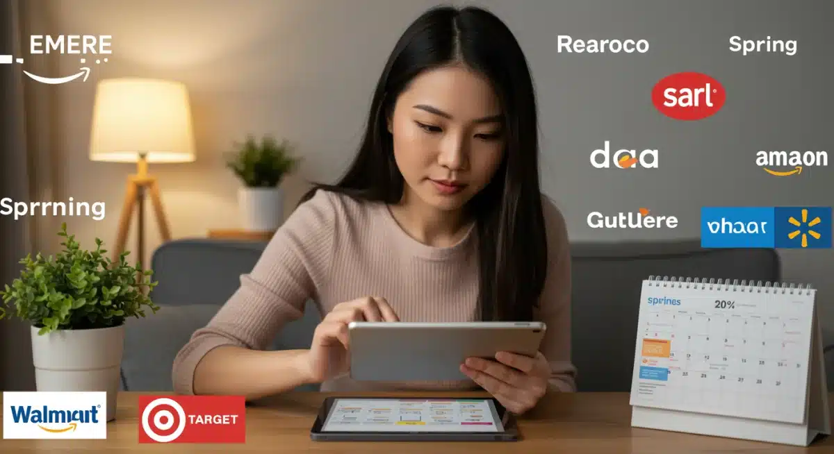 Person planning their shopping strategy for spring clearance events on a tablet.