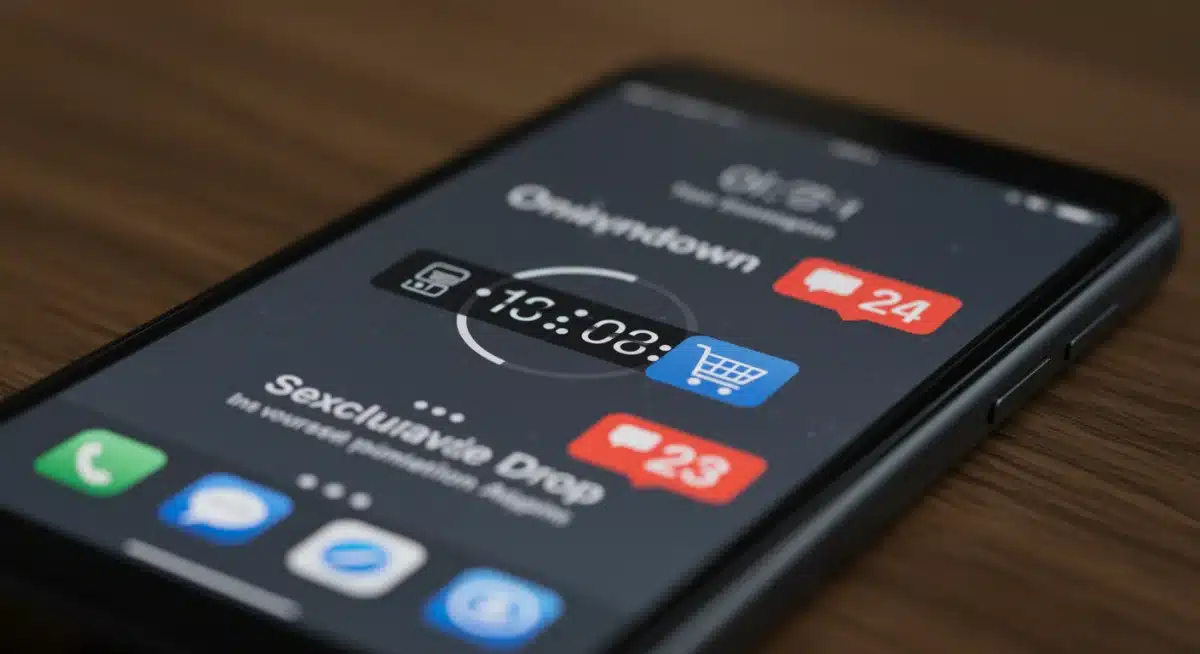 Smartphone with countdown timer for online product drop, digital shopping tools