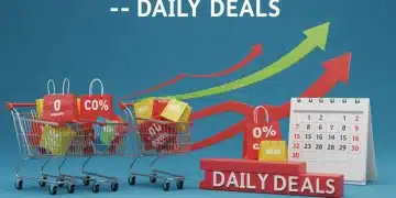 Shopping carts with discounted items and upward arrows for Q2 2025 retail deals.