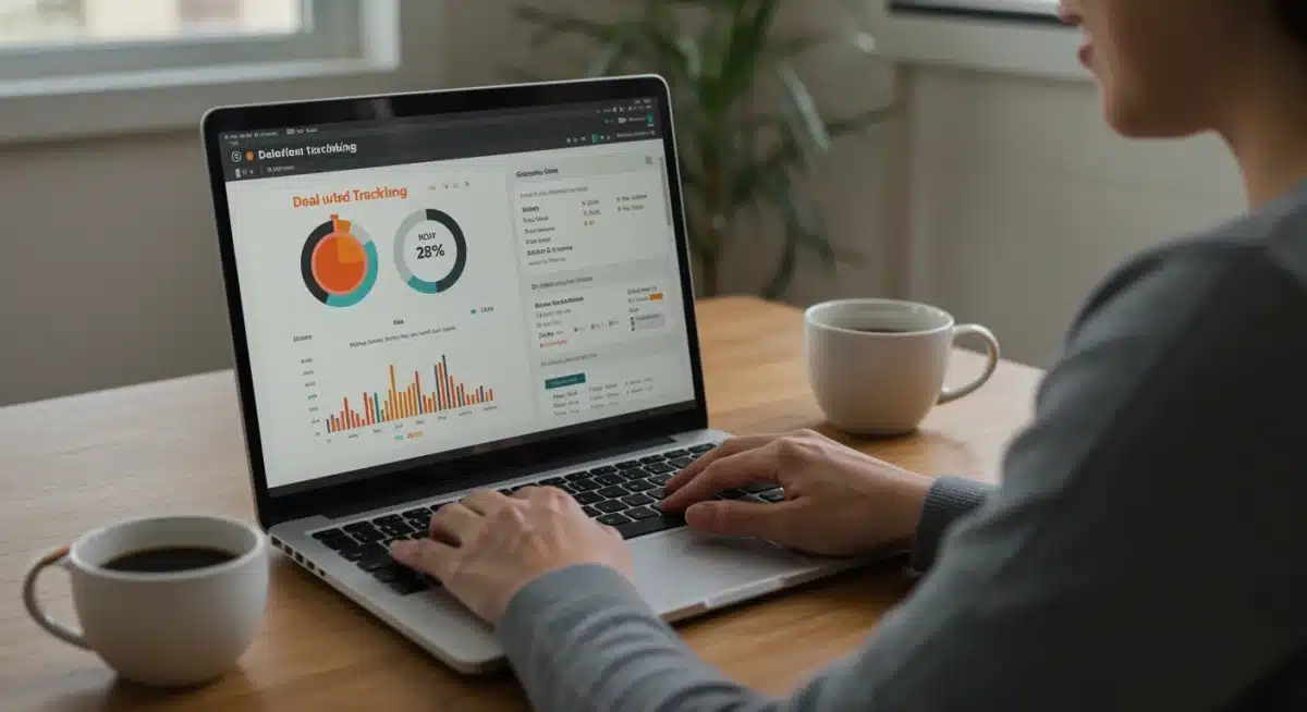 Person tracking daily deals on a laptop with a sophisticated dashboard