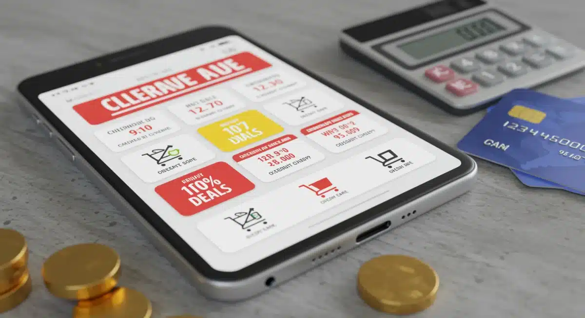 Smartphone displaying clearance deals and discount codes for smart shopping.