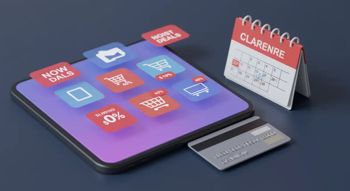 Smartphone displaying shopping apps and deal alerts for clearance events