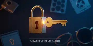 Digital key unlocking a stylized lock, revealing glimpses of exclusive online products, symbolizing early access to coveted collections.
