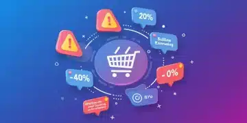 Futuristic graphic of digital alerts around a shopping cart, symbolizing online exclusive deal tracking.