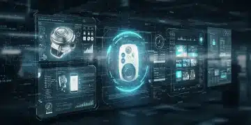 Futuristic online exclusive platform interface with holographic displays