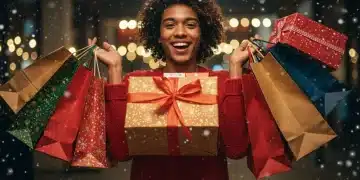 Person happily holding shopping bags after maximizing holiday sales 2025