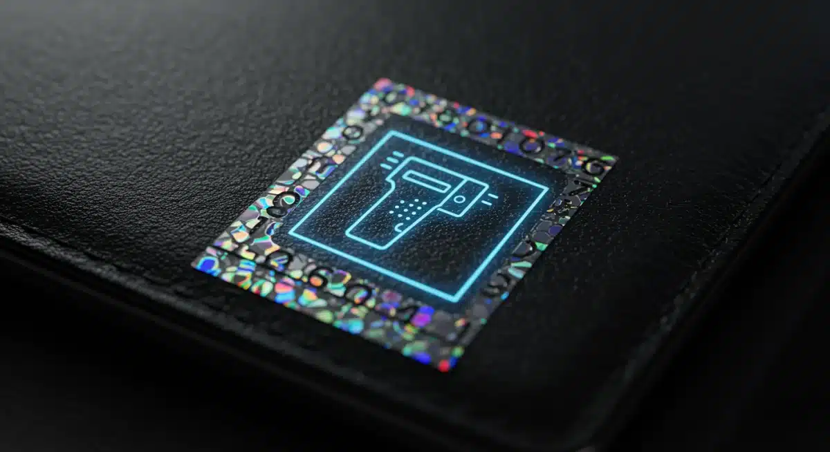 Holographic serial number on luxury item, scanned for authenticity verification.