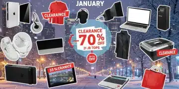 January 2025 national clearance events with 70% off banner