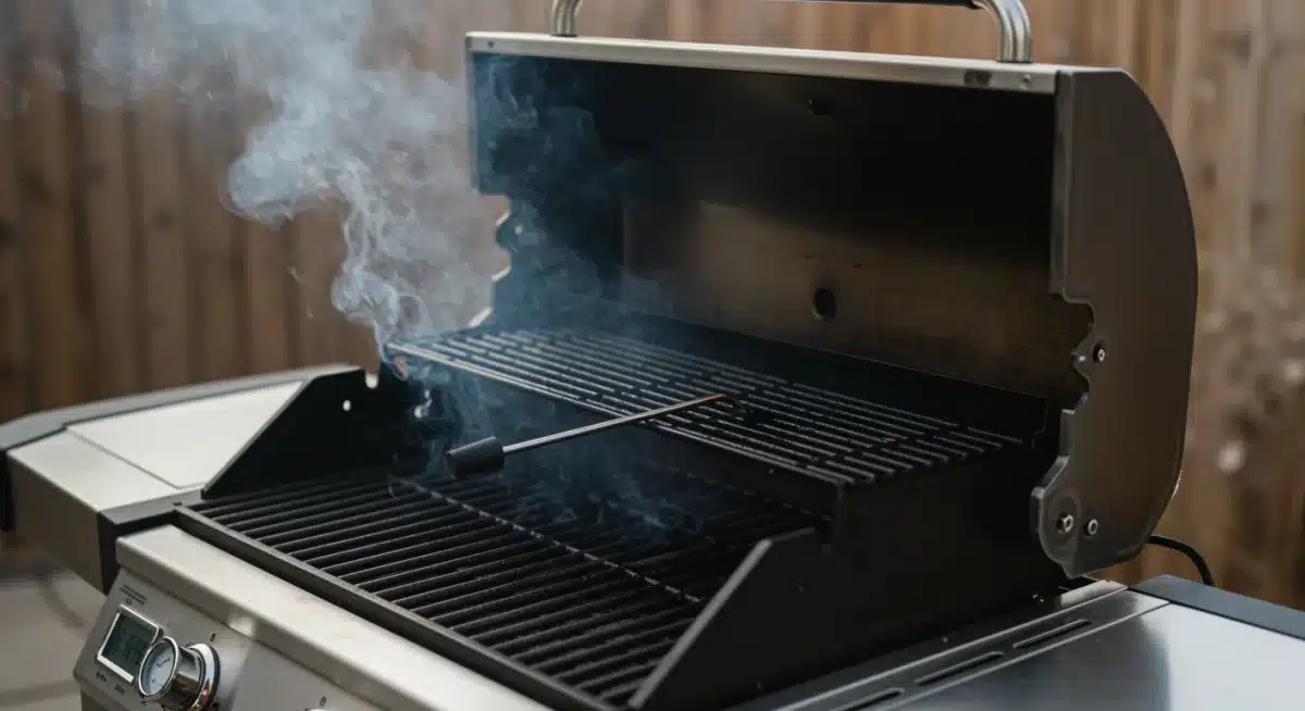 Modern stainless steel gas grill ready for grilling