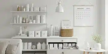 Modern living room organized with stylish storage solutions during New Year's Day sales