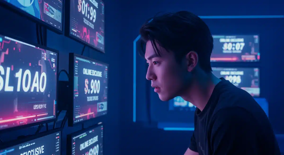 Person watching multiple online exclusive launch event countdowns on screens.