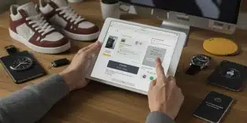 Woman reviewing online exclusive product details on tablet