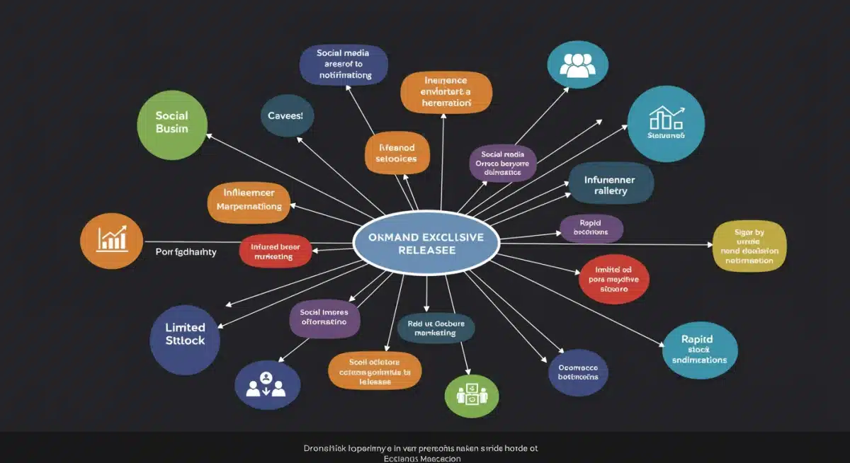 Network diagram showing interconnected elements of online exclusive release strategy