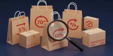 Illustration of online shopping bags and boxes with diverse return policy symbols, representing a comparison.