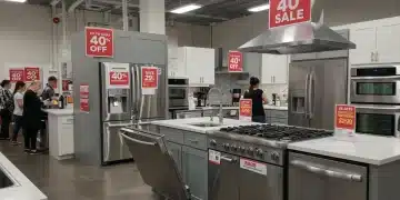 Modern kitchen appliances on sale for Presidents' Day 2025, offering significant discounts.