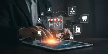 Modern e-commerce interface on a tablet showcasing online exclusive products and shopping cart, symbolizing strategic shifts in Q1 2025 retail.