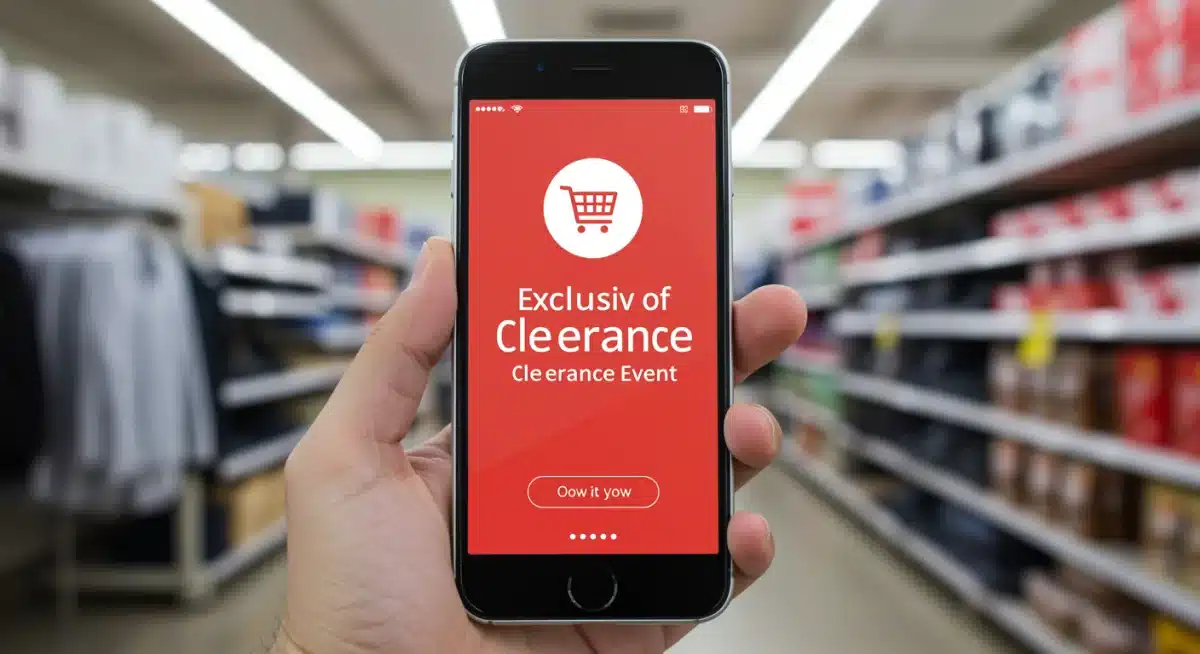 Smartphone showing clearance alert on retail app