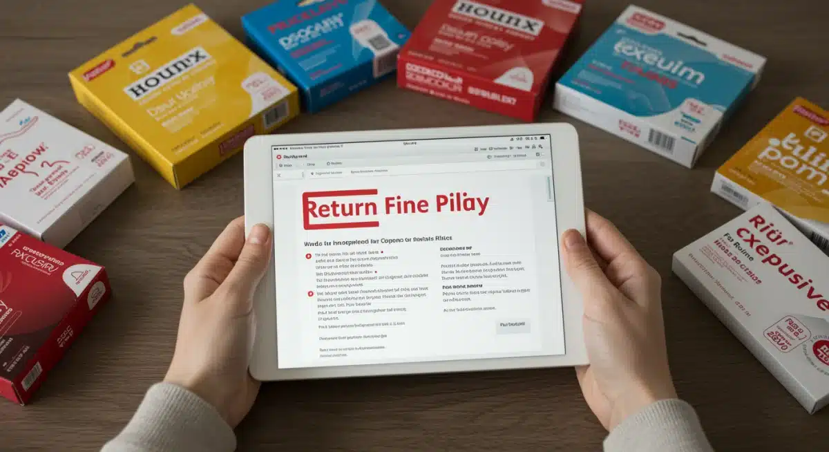 Person reviewing detailed online return policy on a tablet for an exclusive product.