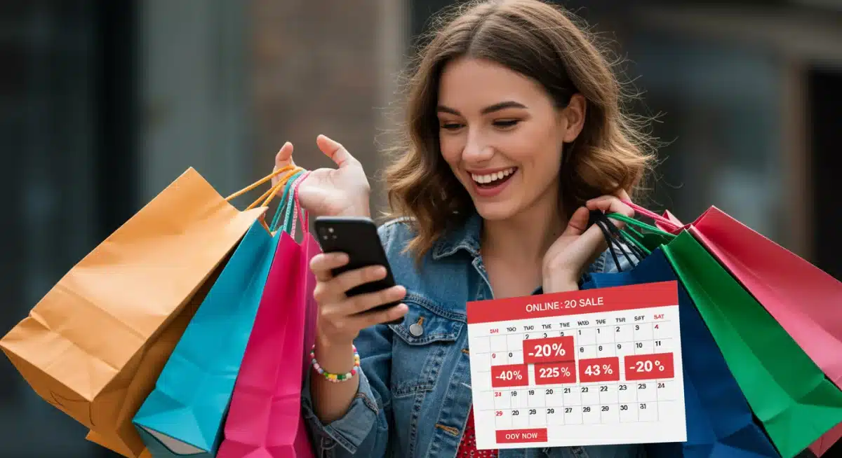 Shopper happily reviewing a daily deal calendar on their phone