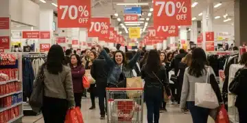 Shoppers enthusiastically finding 70% off deals during a national clearance event.