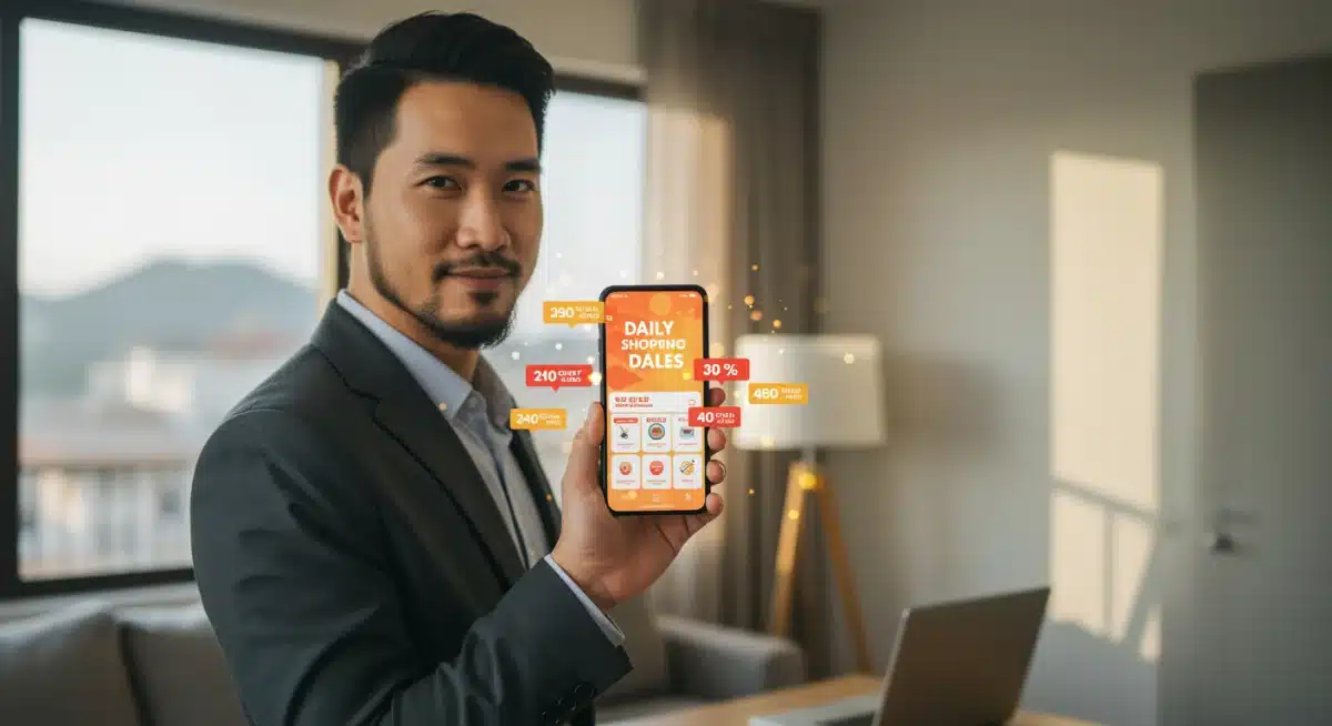 Smartphone displaying daily deal notifications for smart shopping.