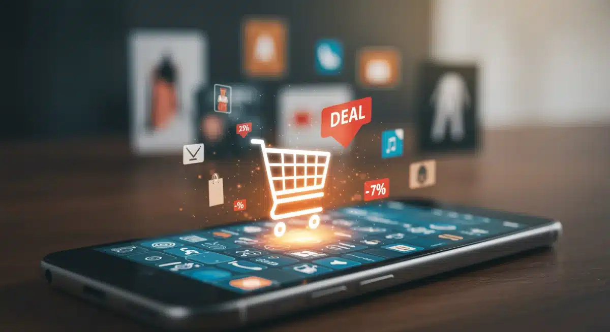 Smartphone displaying a shopping cart with a deal notification