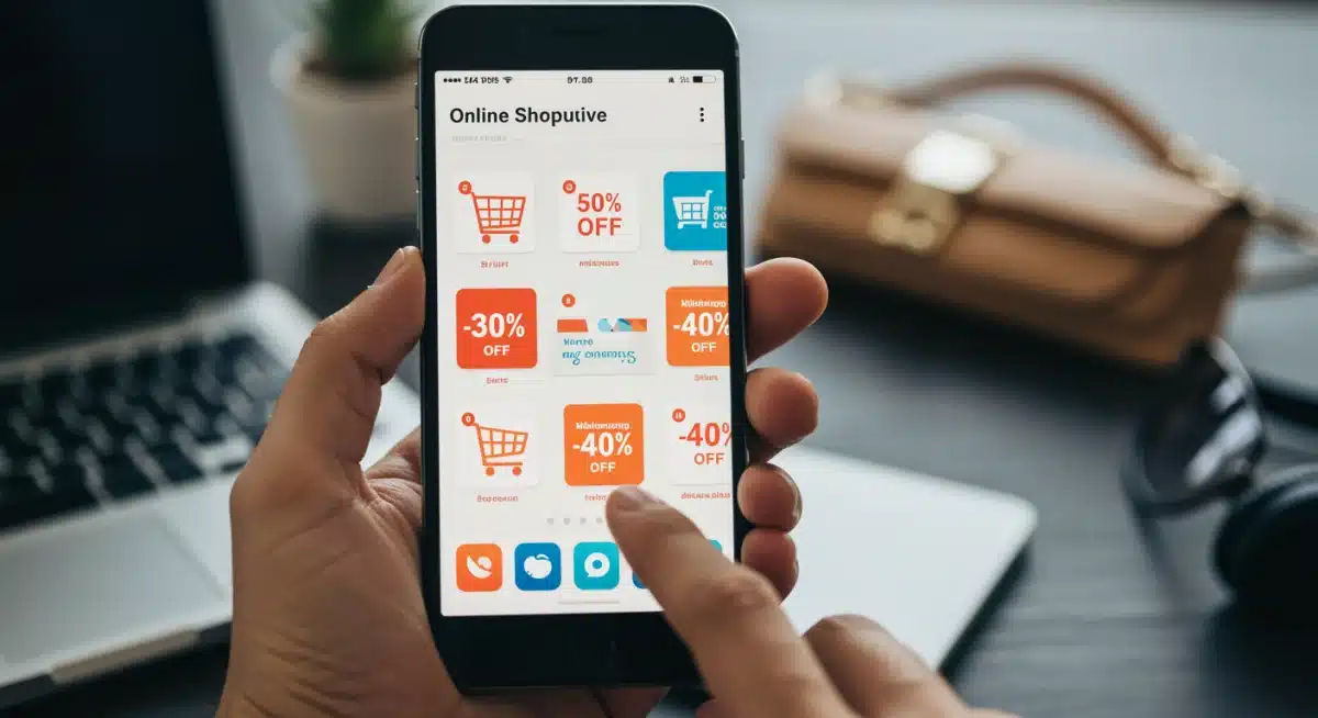 Smartphone displaying online exclusive deals and discounted products
