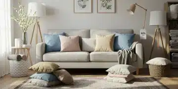 Stylish living room with new home decor items during a spring sale