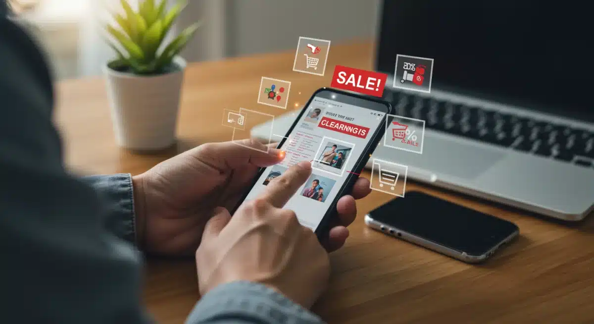 Person planning Q2 2025 clearance purchases on a smartphone.